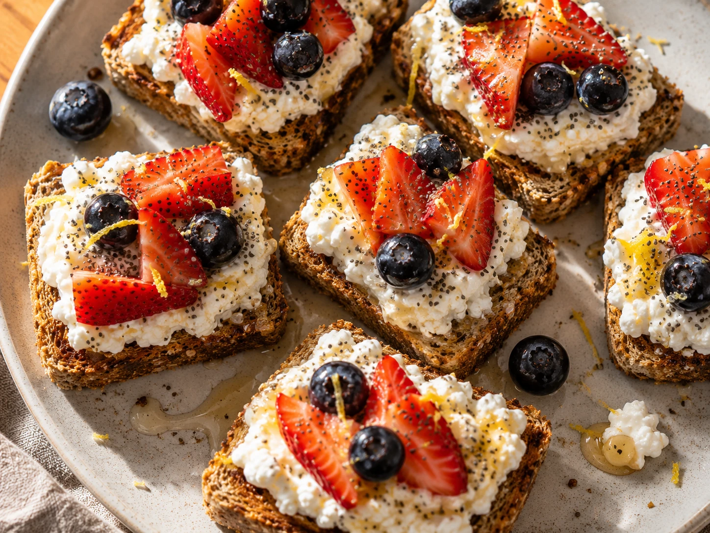 Cottage Cheese Berry Toast Bites aerial view