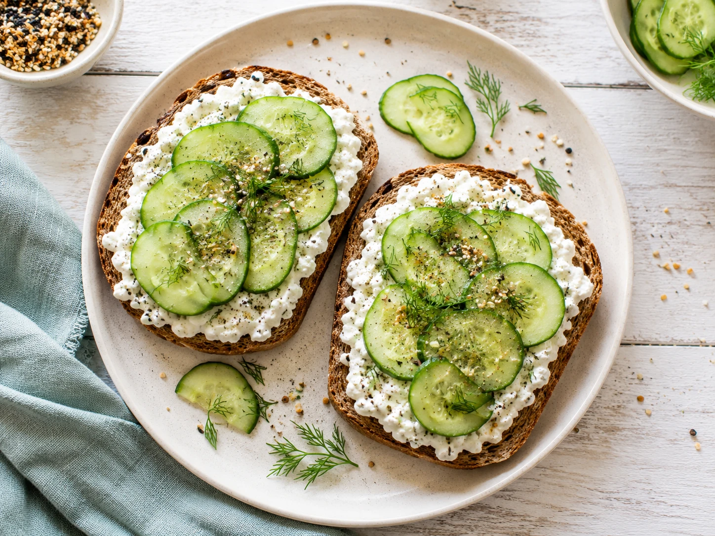 Cottage Cheese Cucumber Toasts