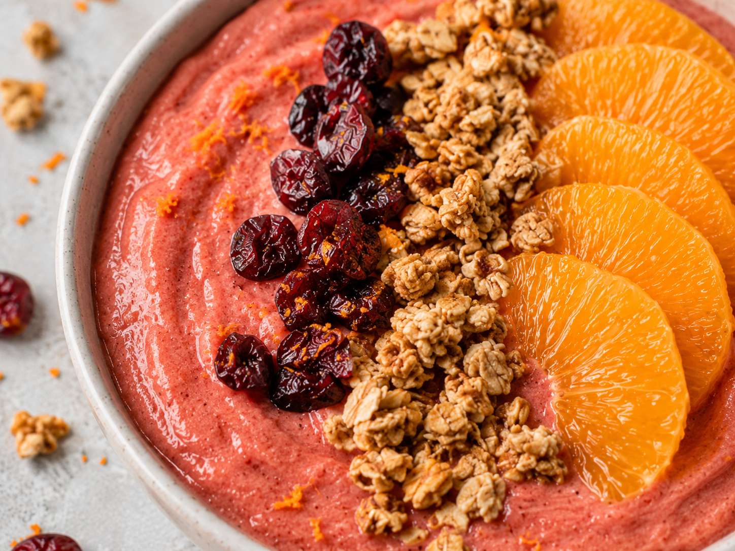 Cranberry Orange Smoothie Bowl close up