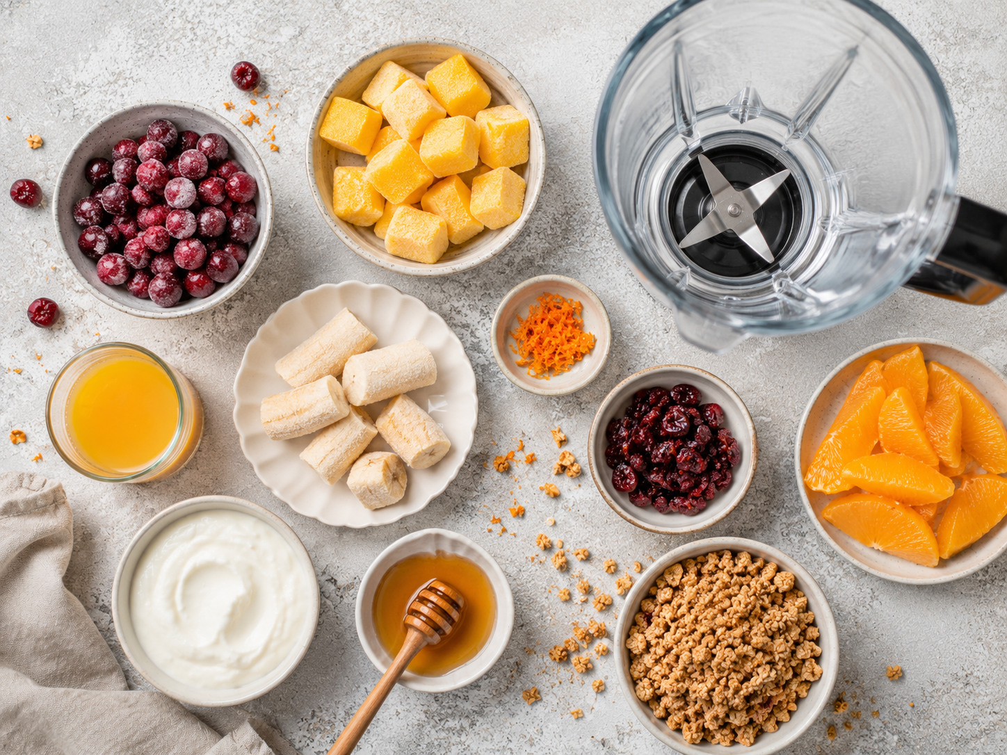 Cranberry Orange Smoothie Bowl preparation