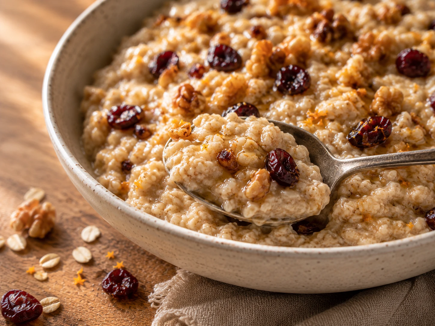 Cranberry Walnut Protein Oatmeal close up