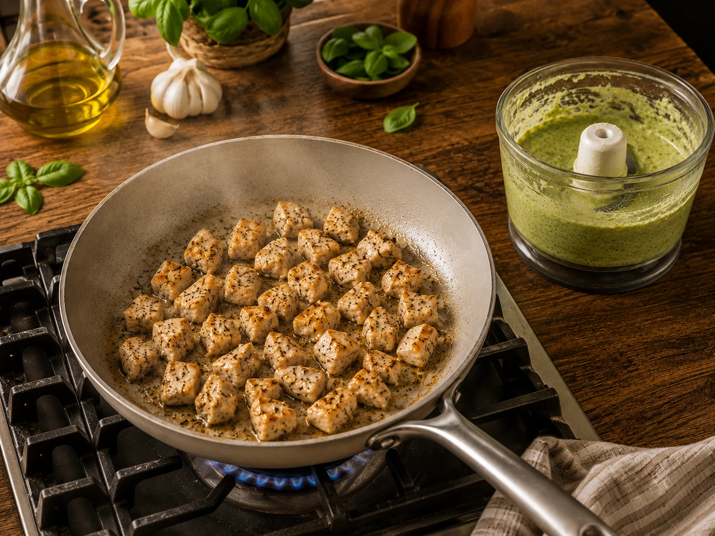 Creamy Avocado Chicken Pasta preparation