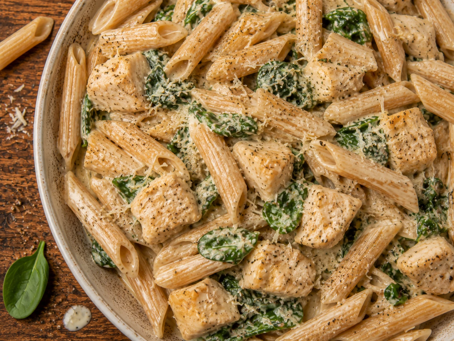 Creamy Greek Yogurt Chicken Pasta aerial view