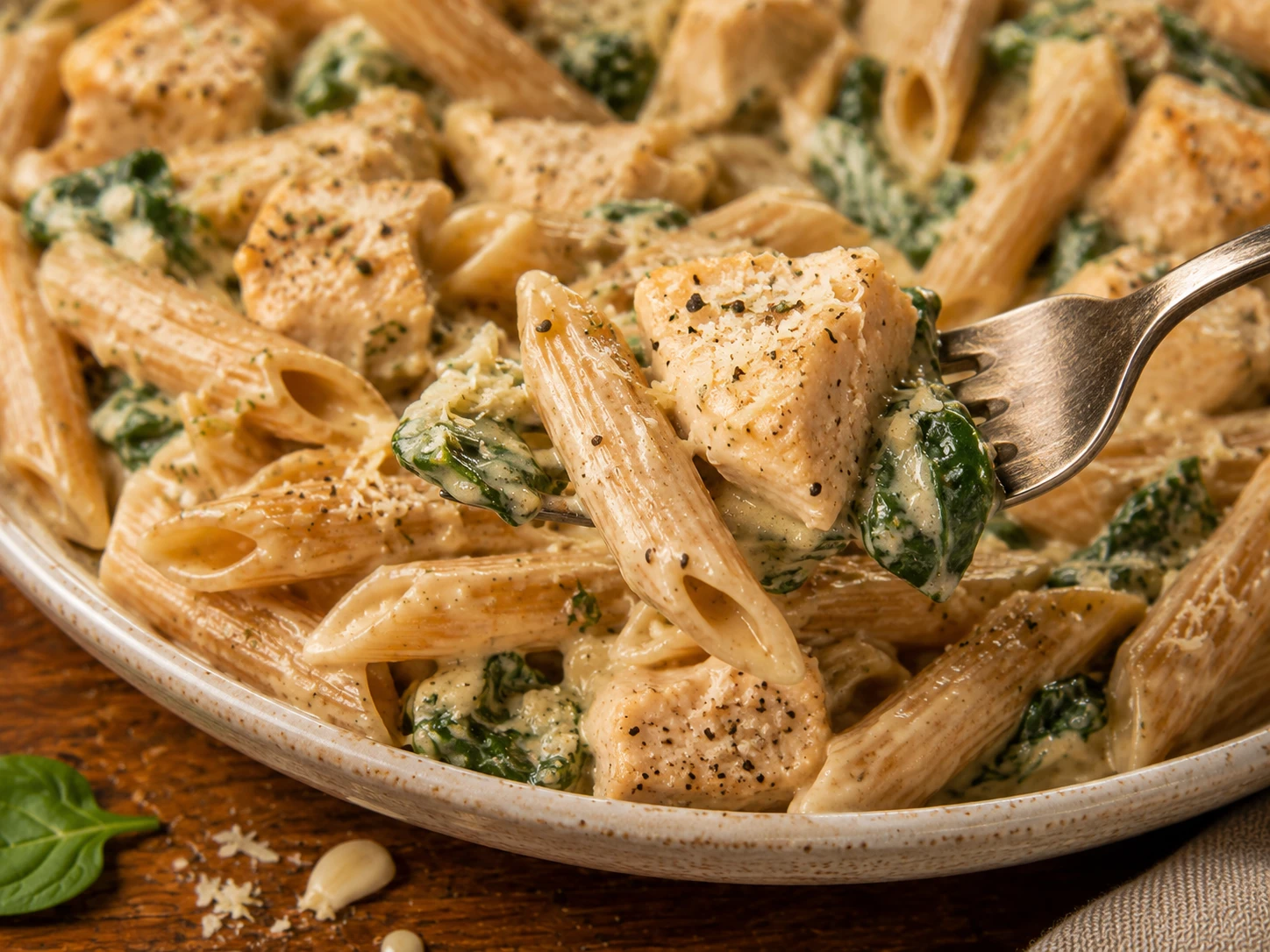 Creamy Greek Yogurt Chicken Pasta close up