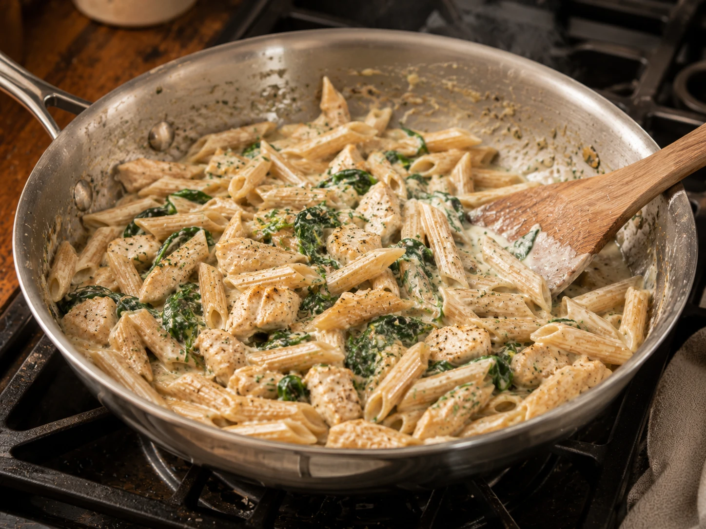 Creamy Greek Yogurt Chicken Pasta preparation