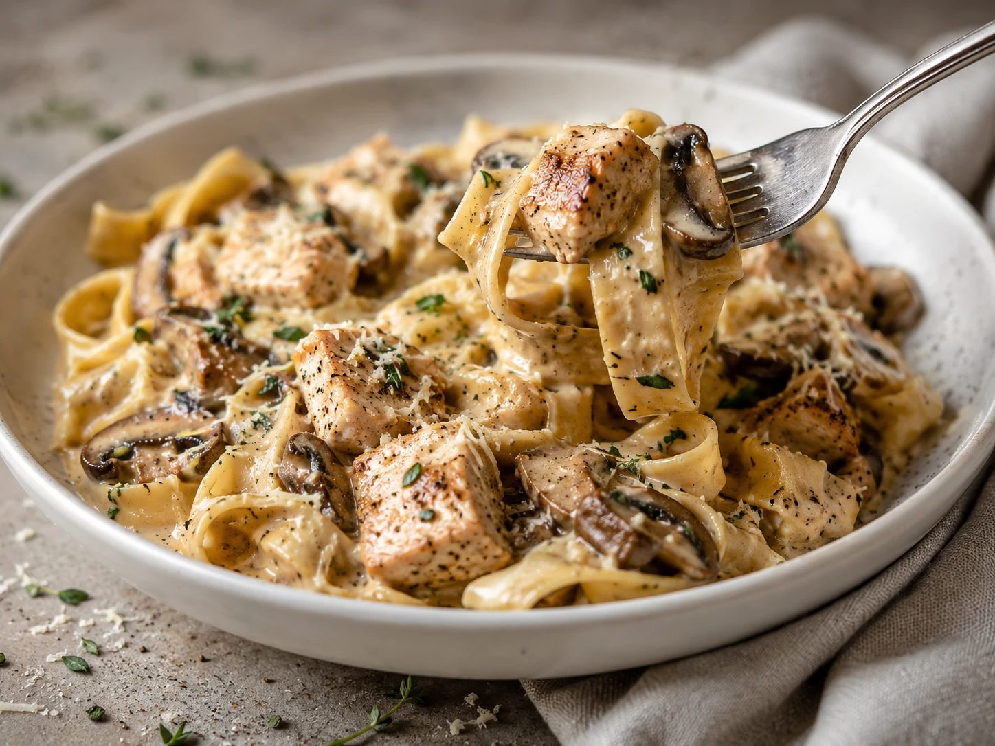 Creamy Mushroom Chicken Pasta close up