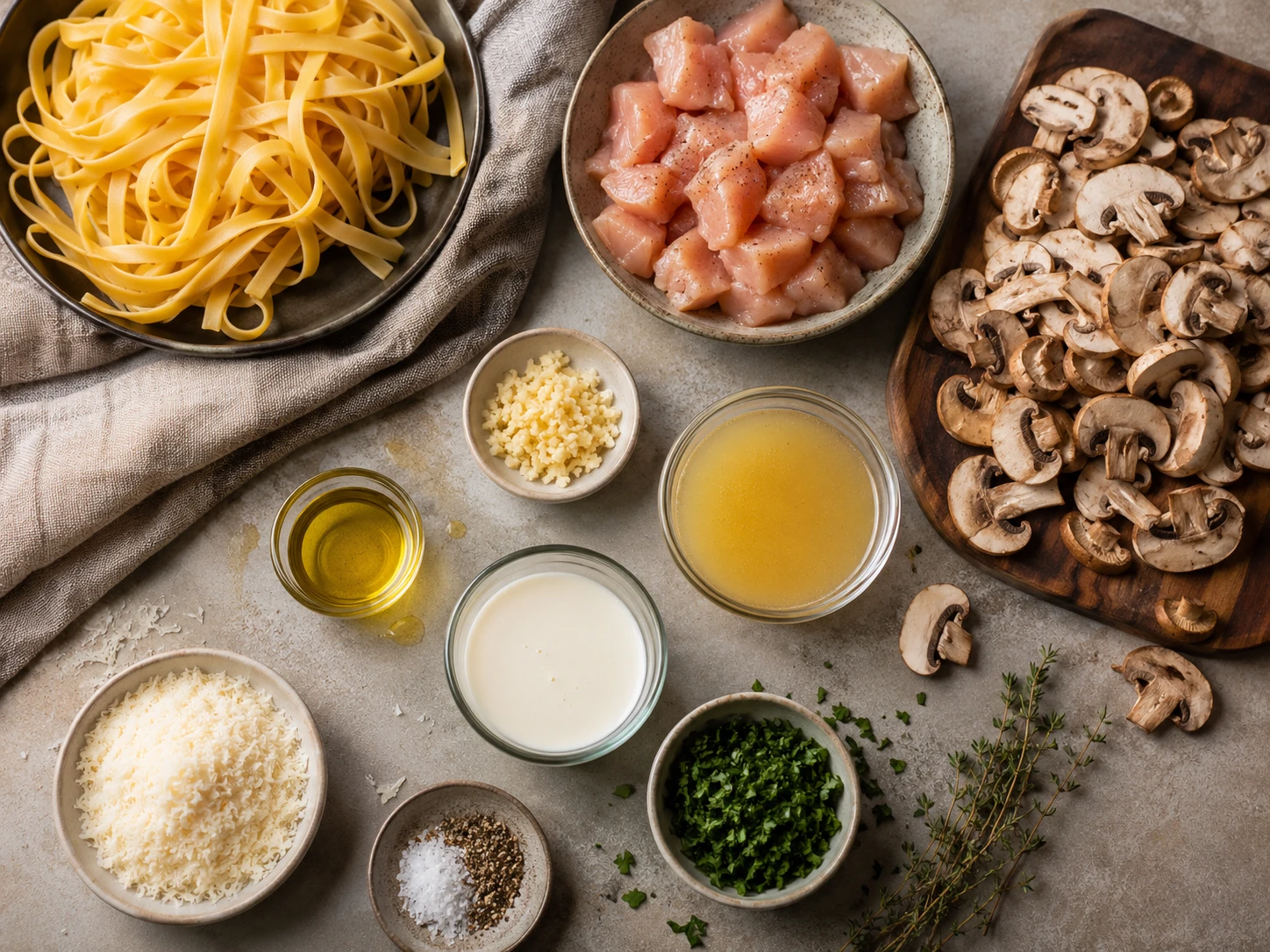 Creamy Mushroom Chicken Pasta preparation