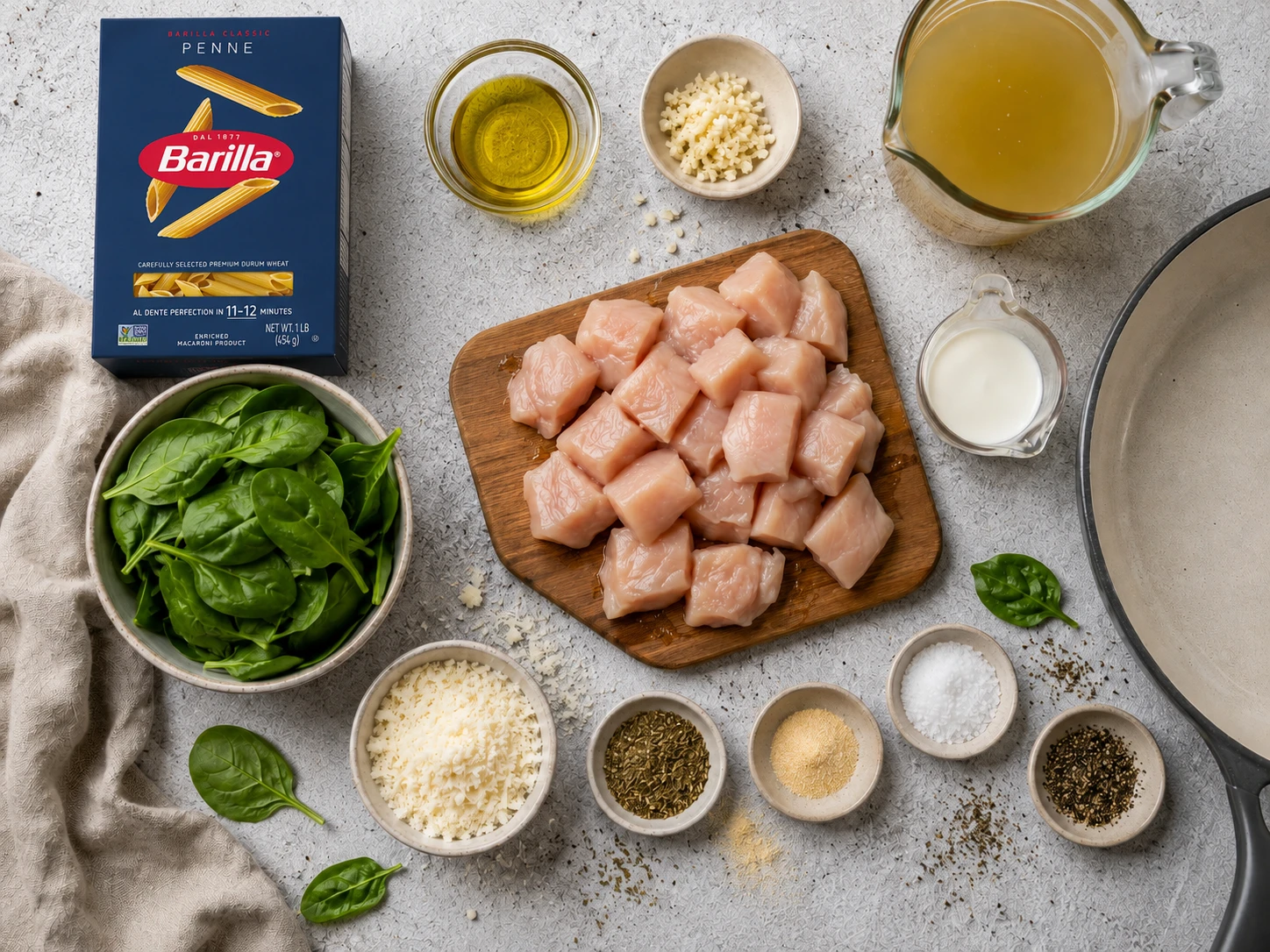 Creamy Spinach Chicken Pasta preparation