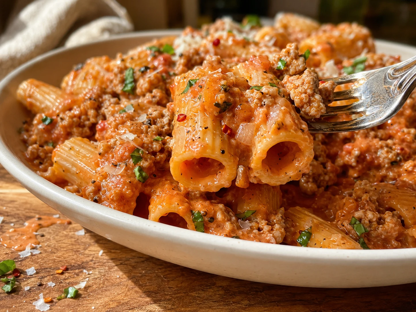 Creamy Tomato Turkey Pasta close up