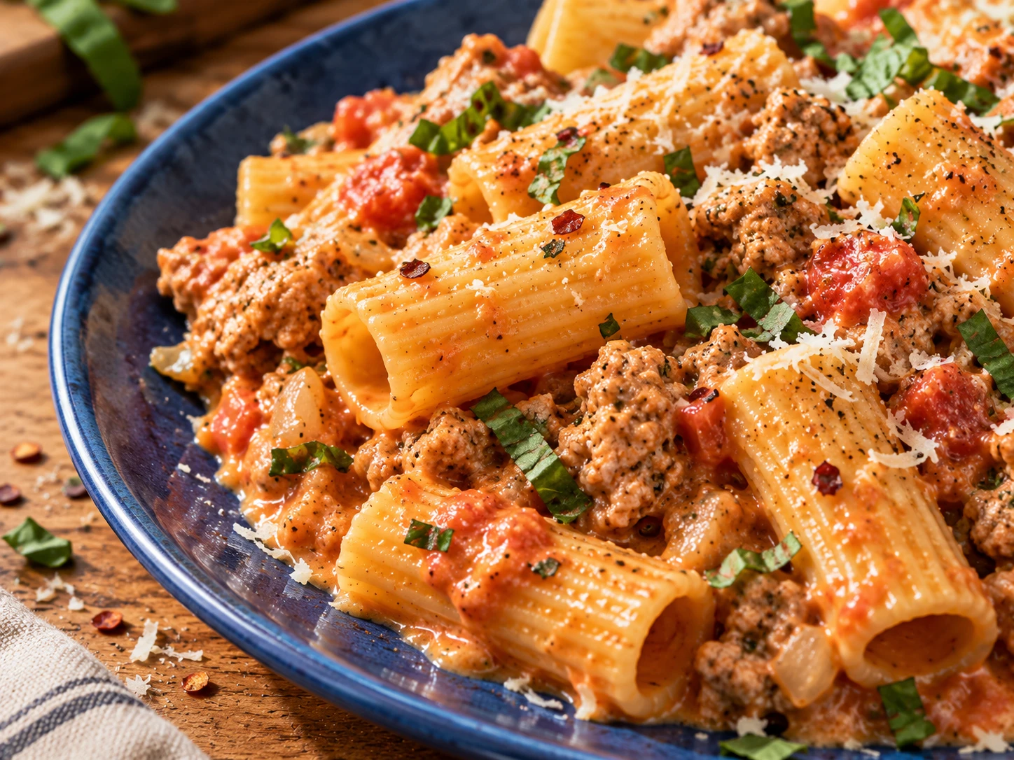 Creamy Tomato Turkey Pasta close up