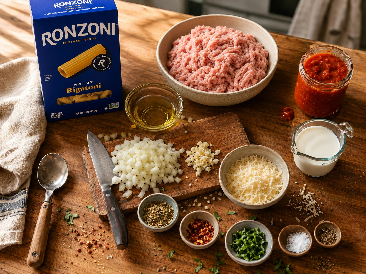 Creamy Tomato Turkey Pasta preparation