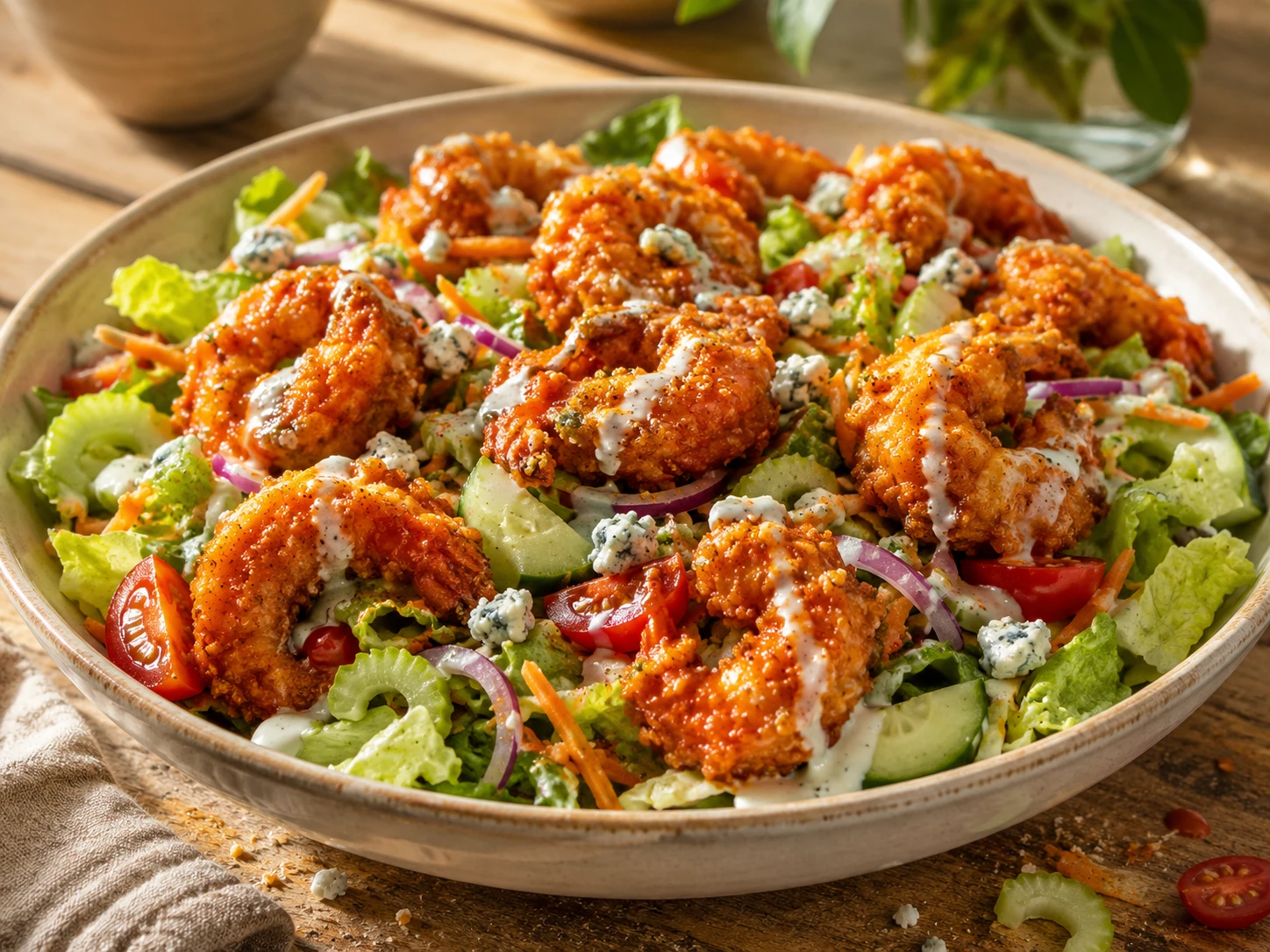 Crispy Buffalo Shrimp Salad