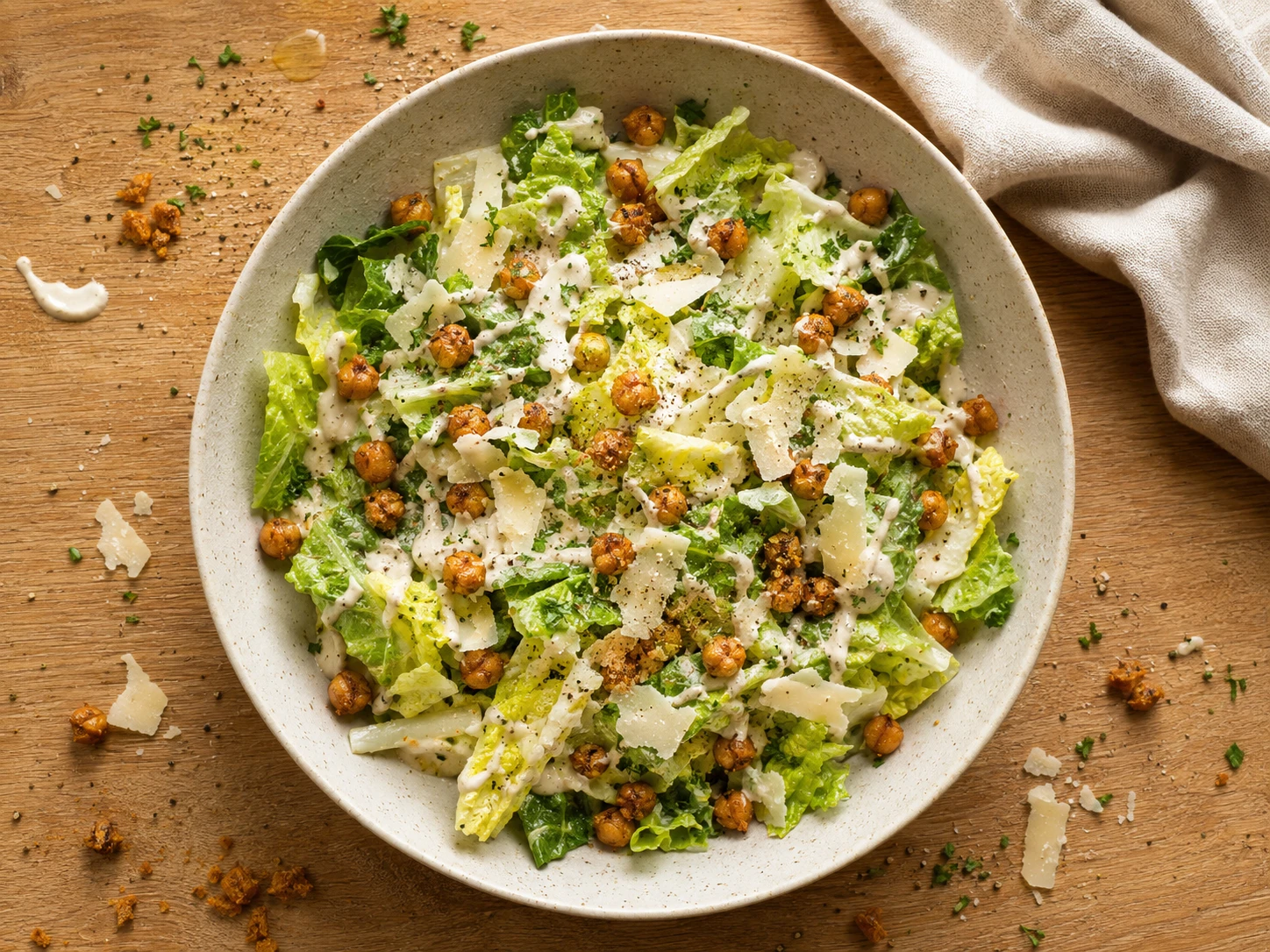 Crispy Chickpea Caesar Salad aerial view