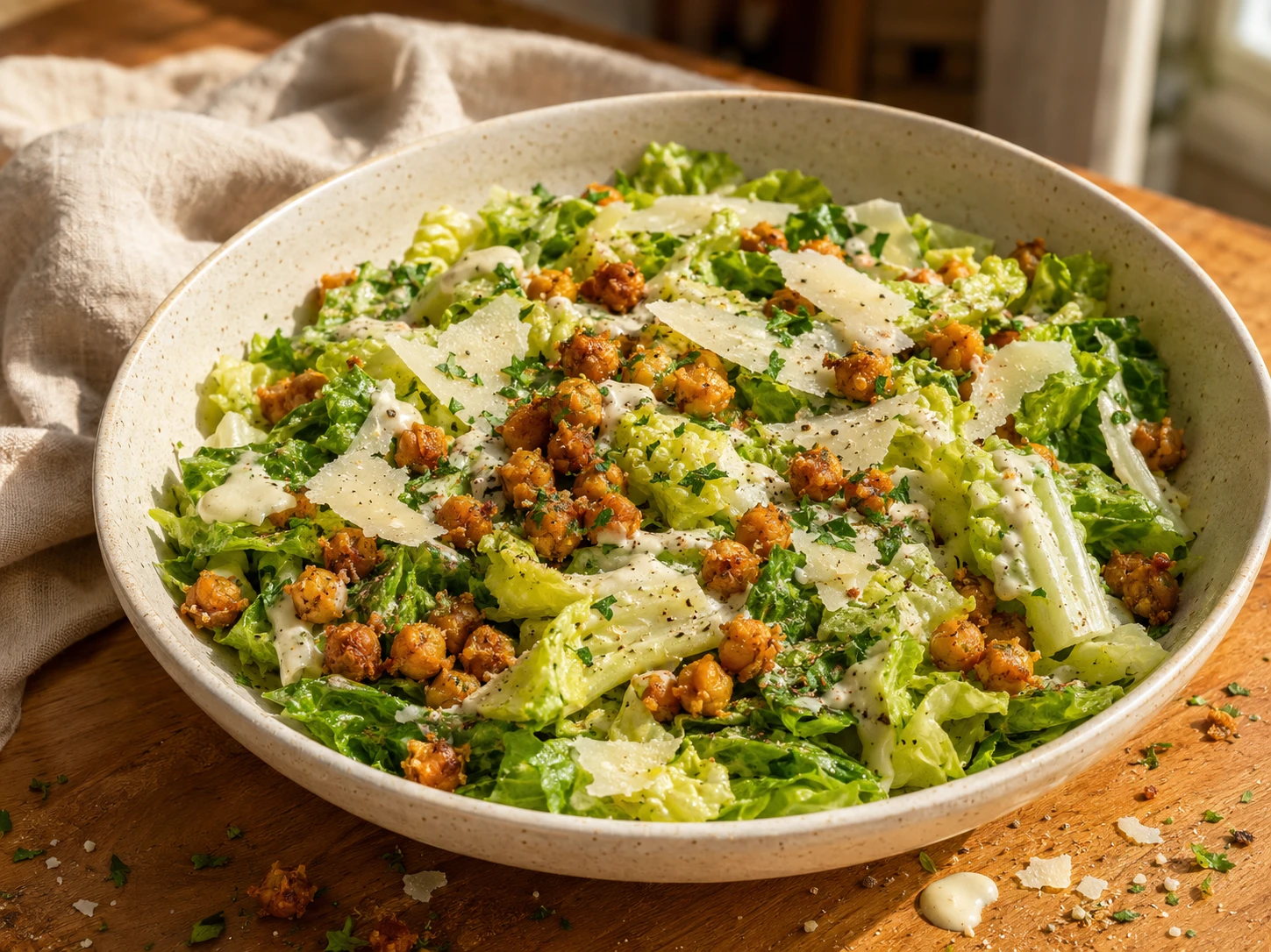 Crispy Chickpea Caesar Salad preparation