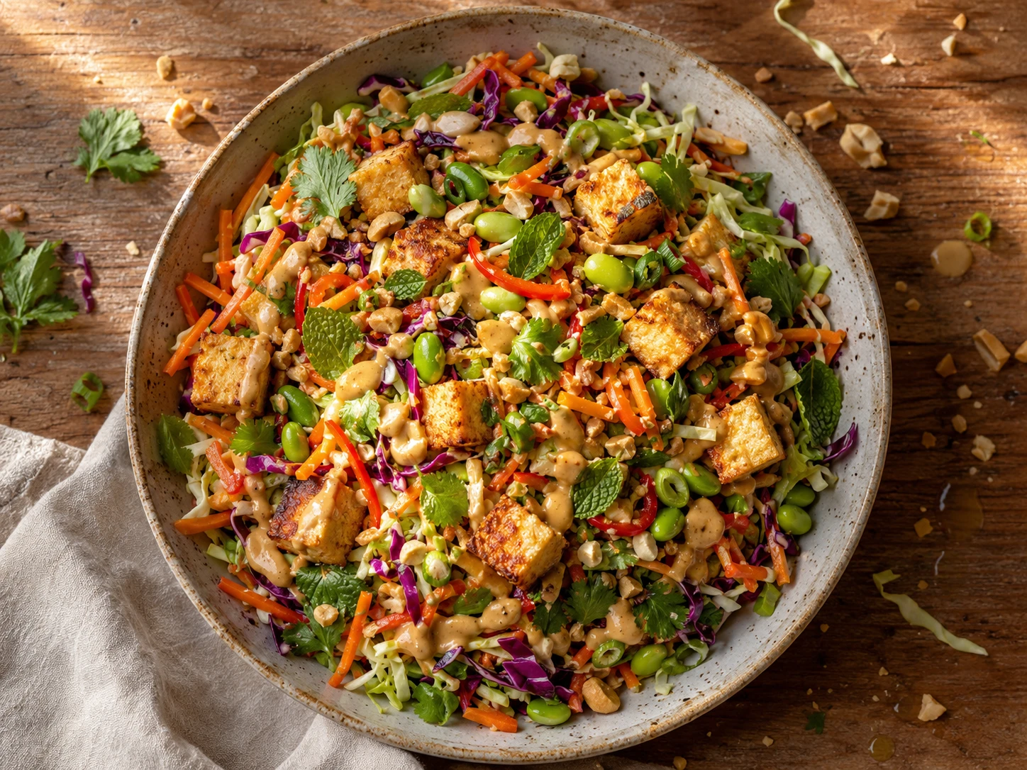 Crispy Tofu Peanut Crunch Salad aerial view