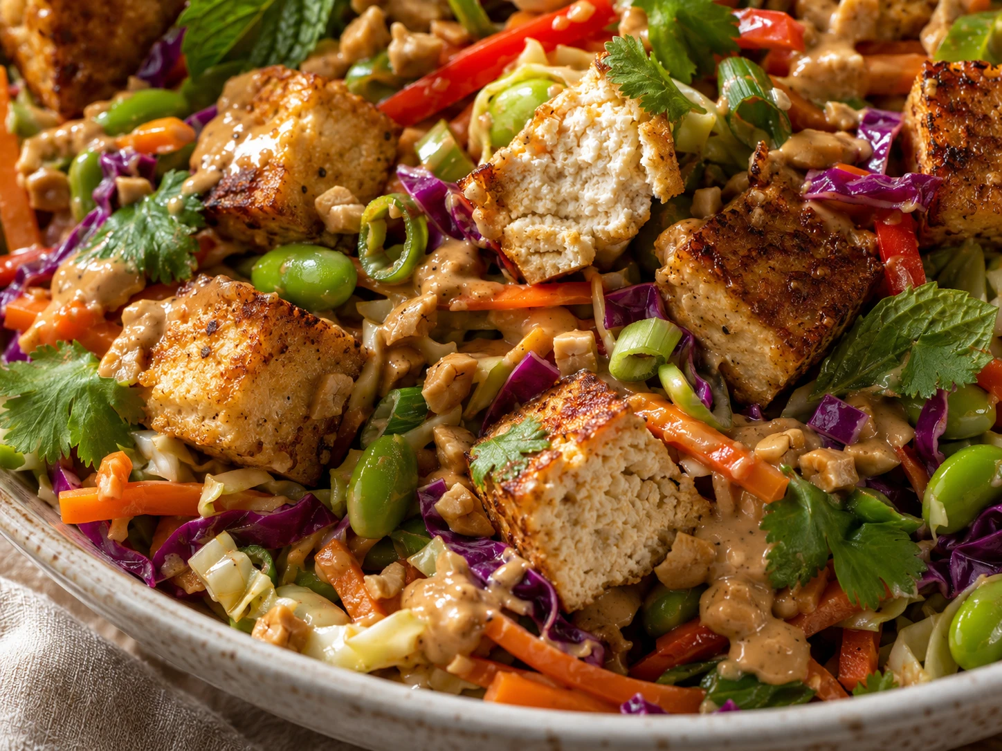 Crispy Tofu Peanut Crunch Salad close up