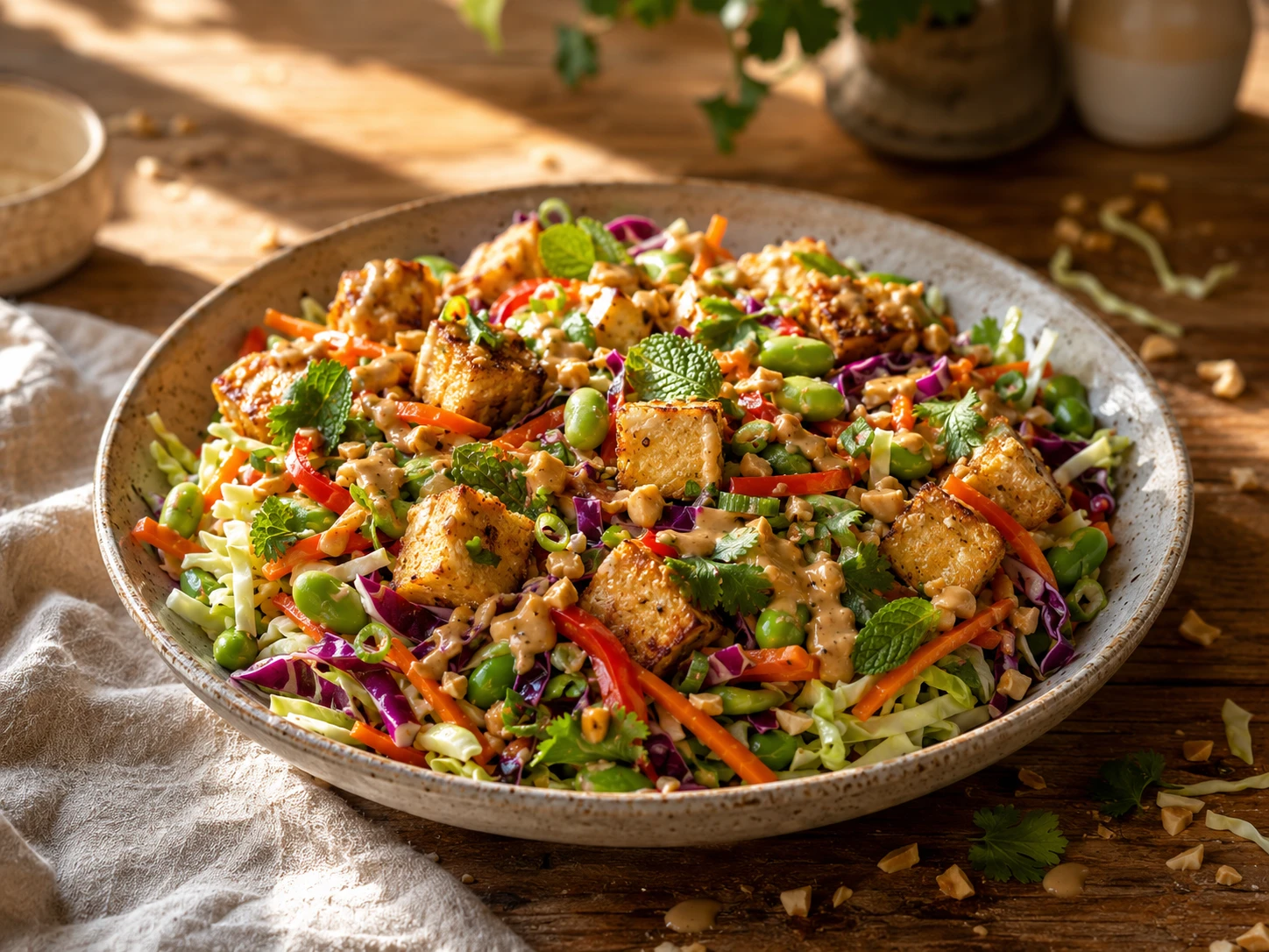 Crispy Tofu Peanut Crunch Salad