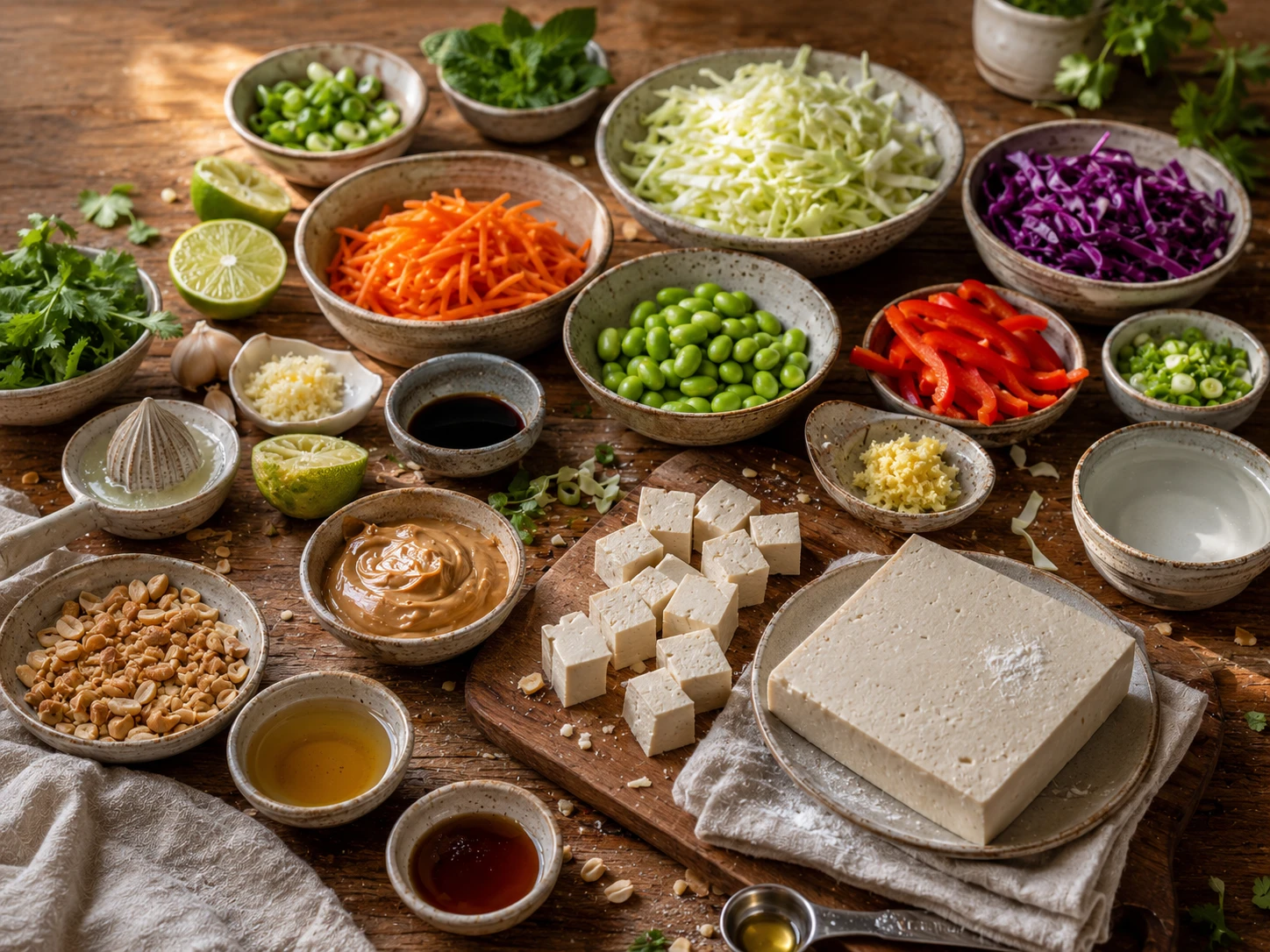Crispy Tofu Peanut Crunch Salad preparation