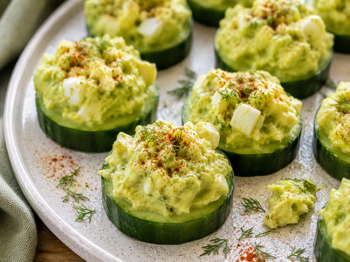 Cucumber Avocado Egg Salad Bites close up