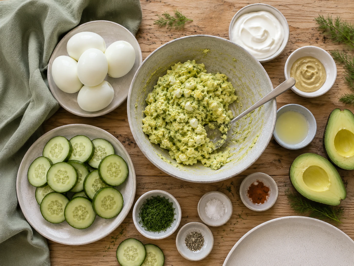 Cucumber Avocado Egg Salad Bites preparation