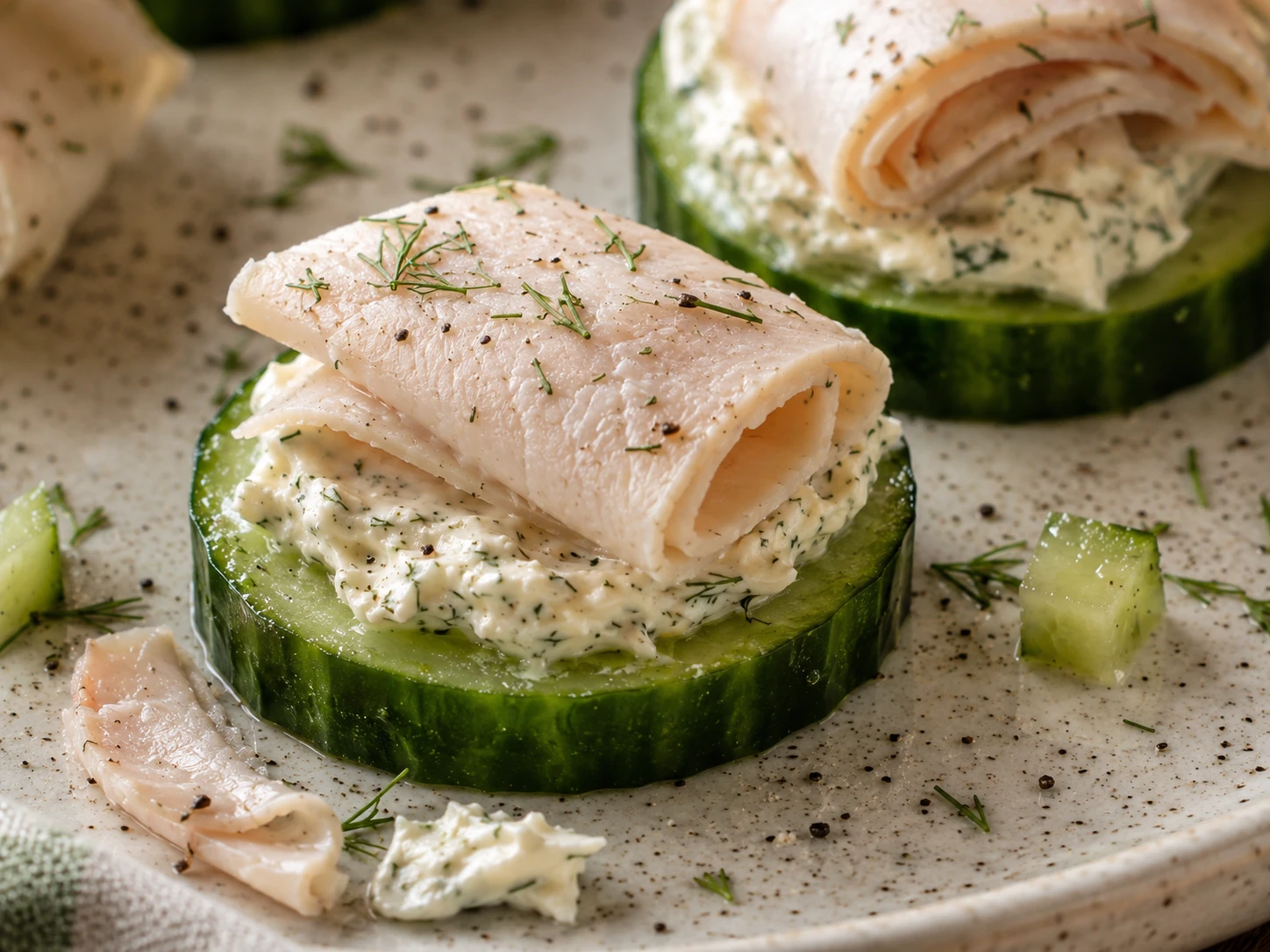 Cucumber Cream Cheese Turkey Bites close up