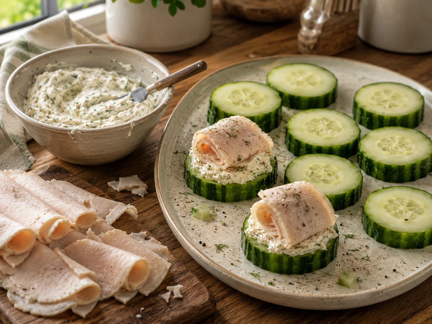 Cucumber Cream Cheese Turkey Bites preparation