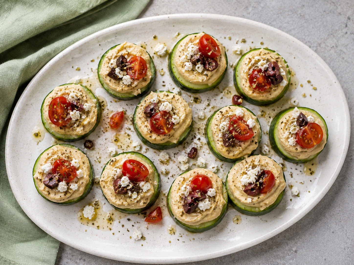 Cucumber Feta Hummus Bites