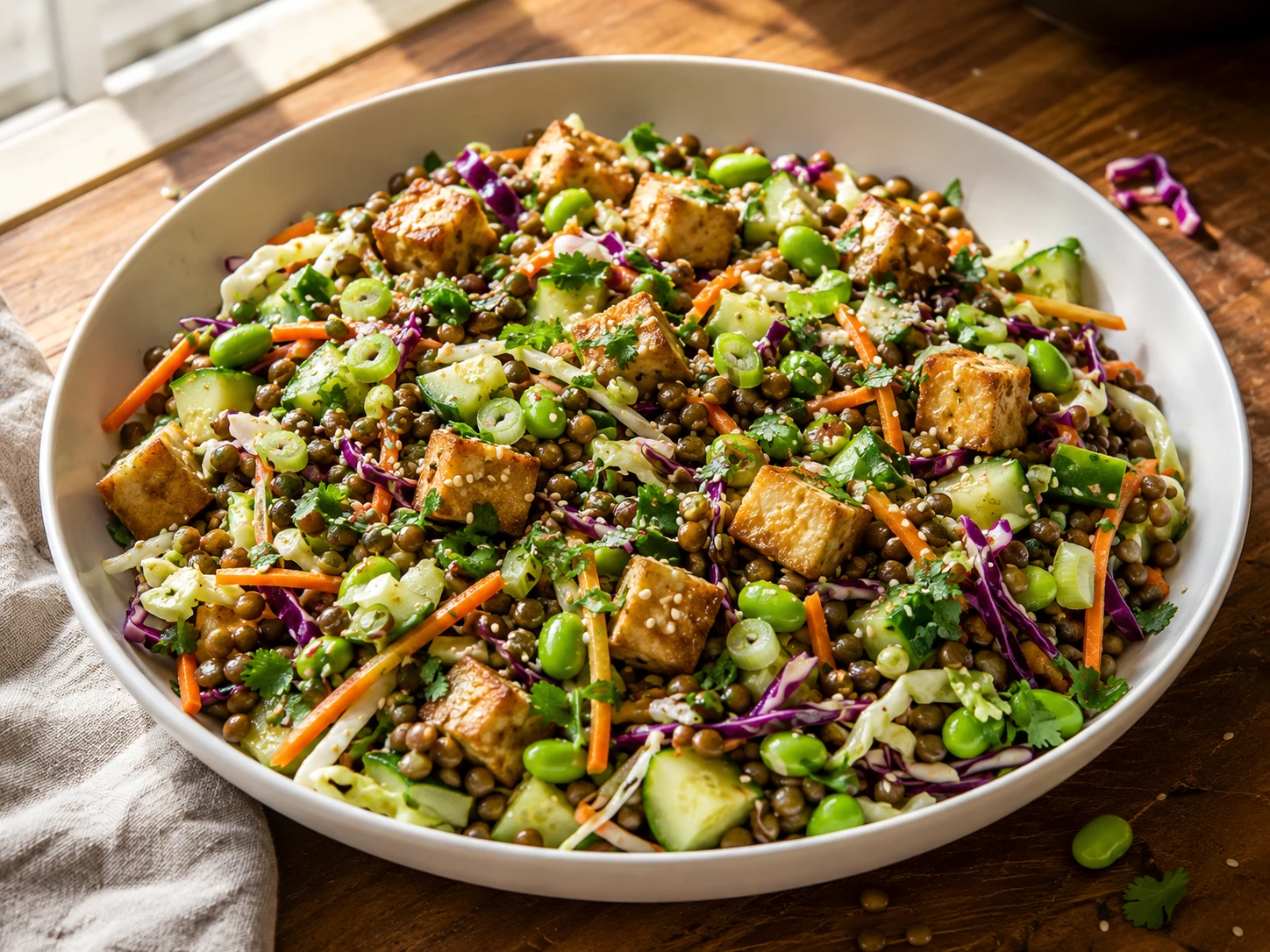 Edamame Lentil and Tofu Crunch Salad