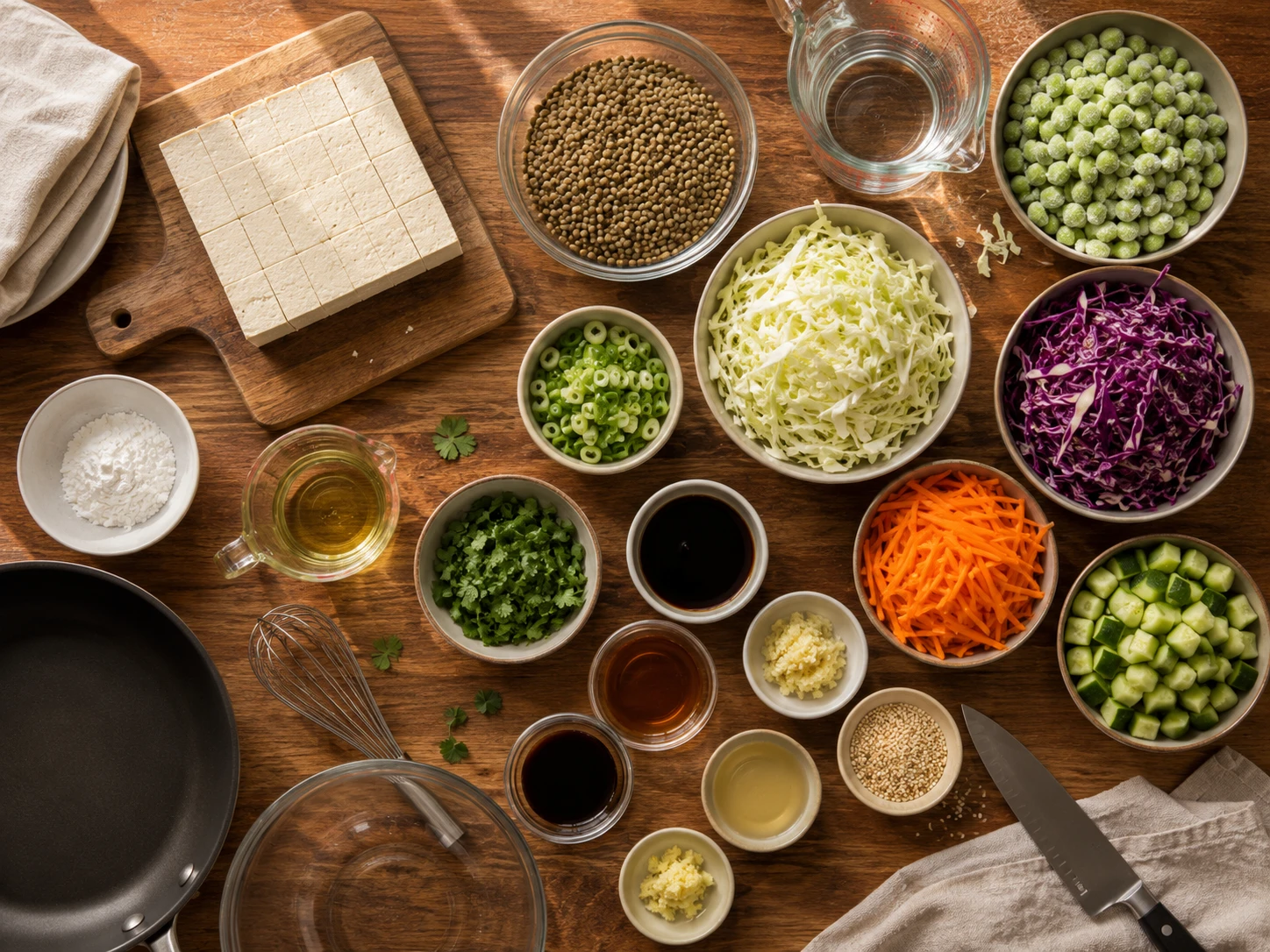 Edamame Lentil and Tofu Crunch Salad preparation