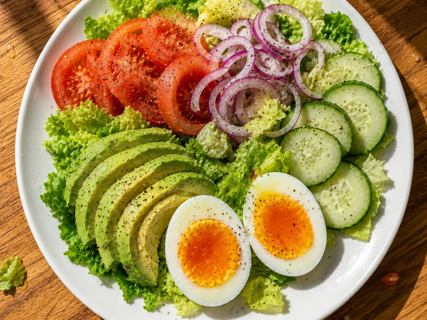 Egg and Avocado Cobb-Style Salad Plate aerial view