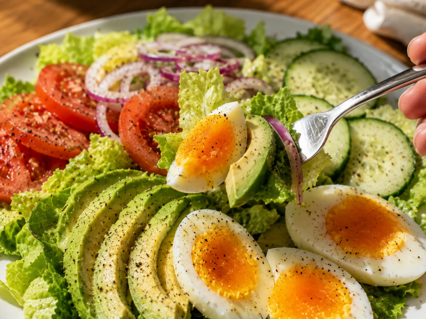 Egg and Avocado Cobb-Style Salad Plate close up