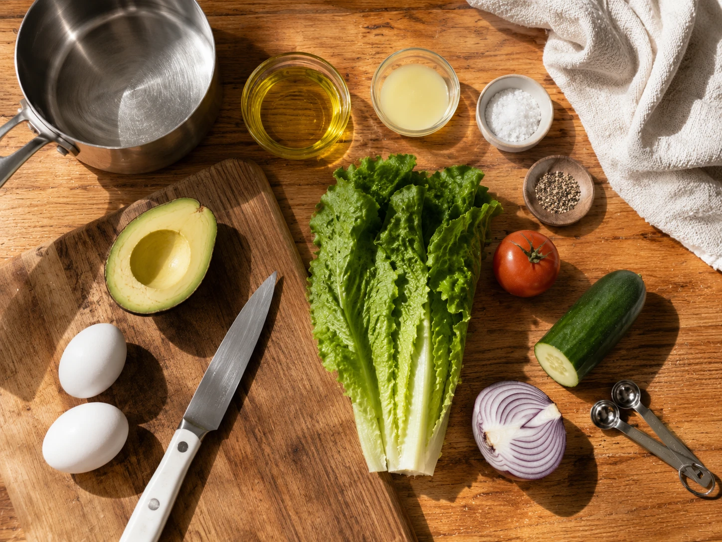 Egg and Avocado Cobb-Style Salad Plate preparation