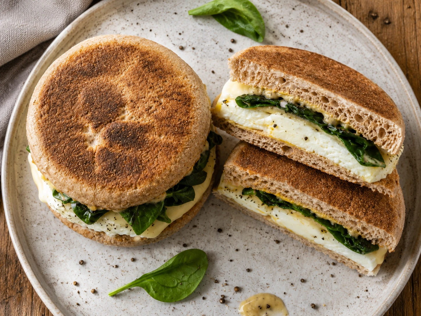 Egg White Spinach Breakfast Sandwich aerial view