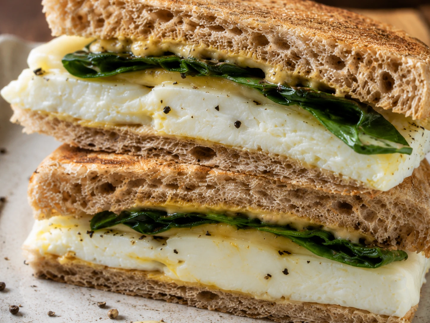 Egg White Spinach Breakfast Sandwich close up