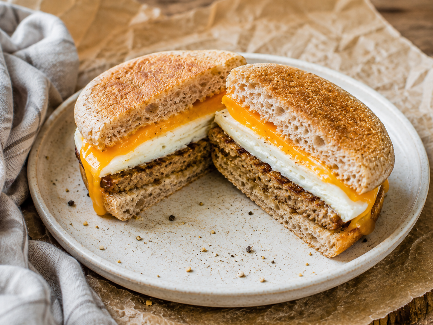 Egg White Turkey Sausage Muffin Sandwich close up
