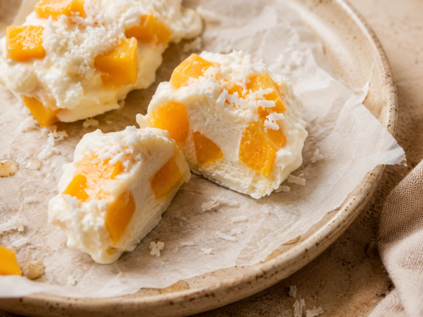 Frozen Mango Yogurt Bites close up