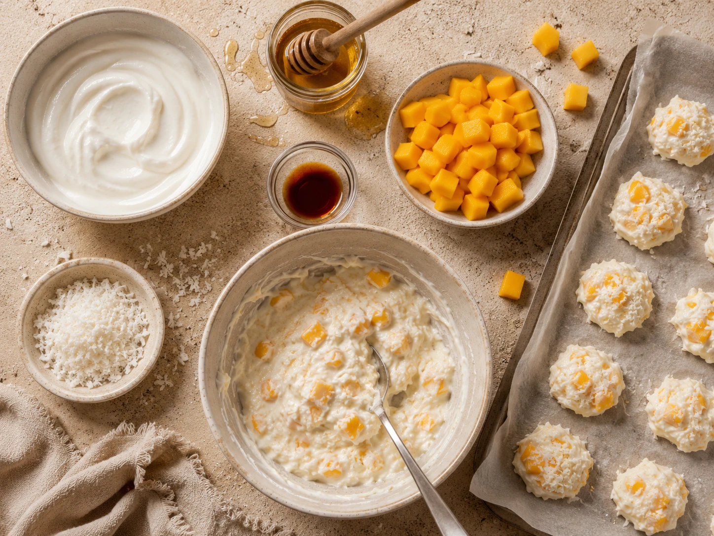 Frozen Mango Yogurt Bites preparation