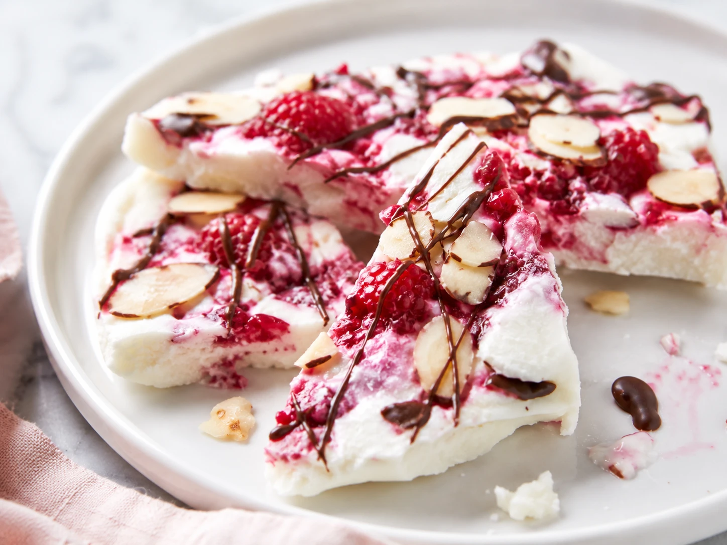 Frozen Raspberry Yogurt Bark close up