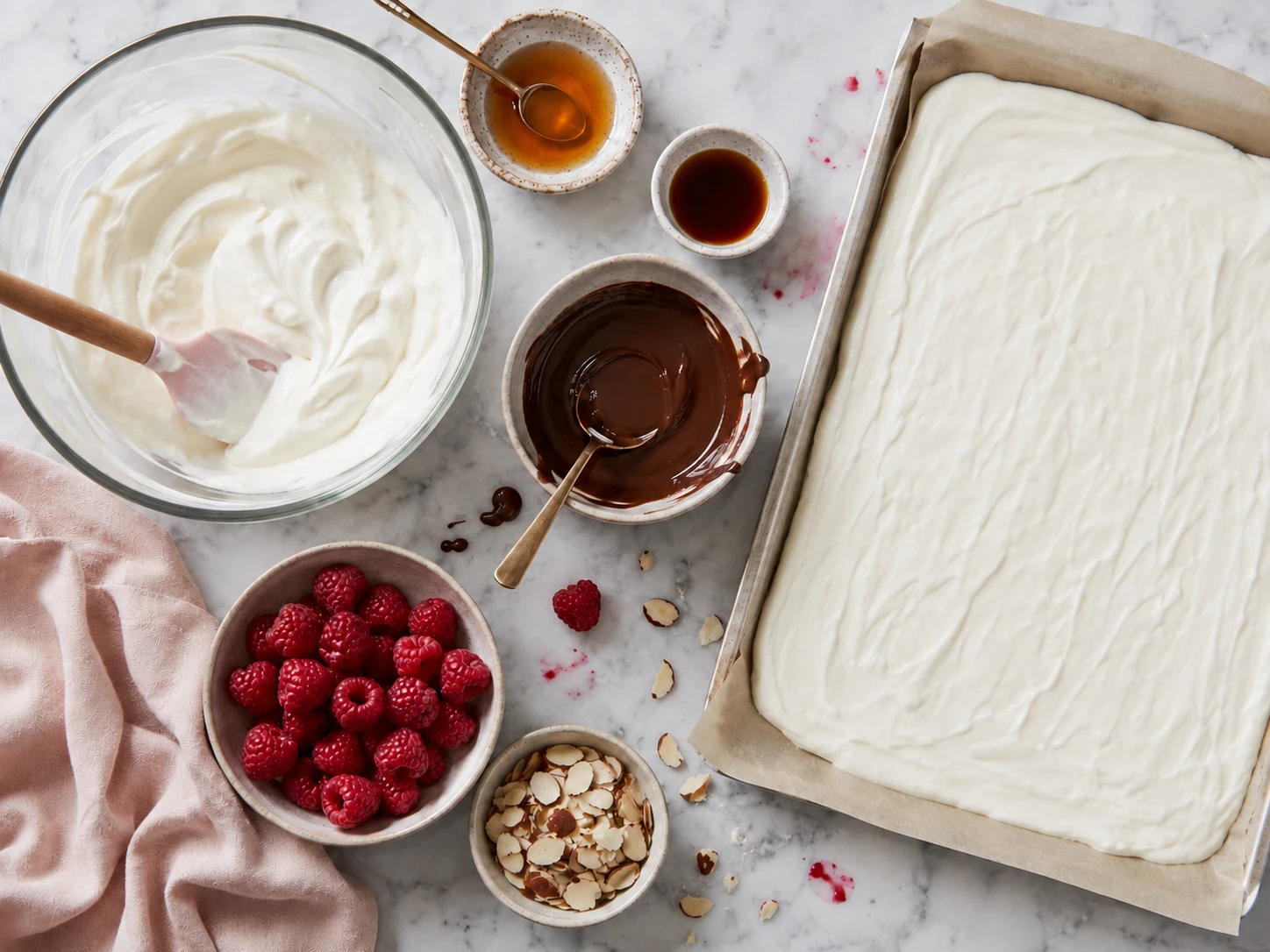 Frozen Raspberry Yogurt Bark preparation