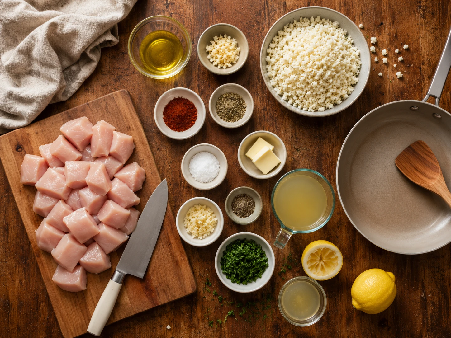 Garlic Butter Chicken with Cauliflower Rice preparation
