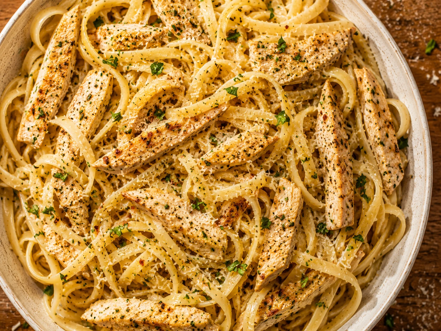 Garlic Butter Chicken Pasta aerial view