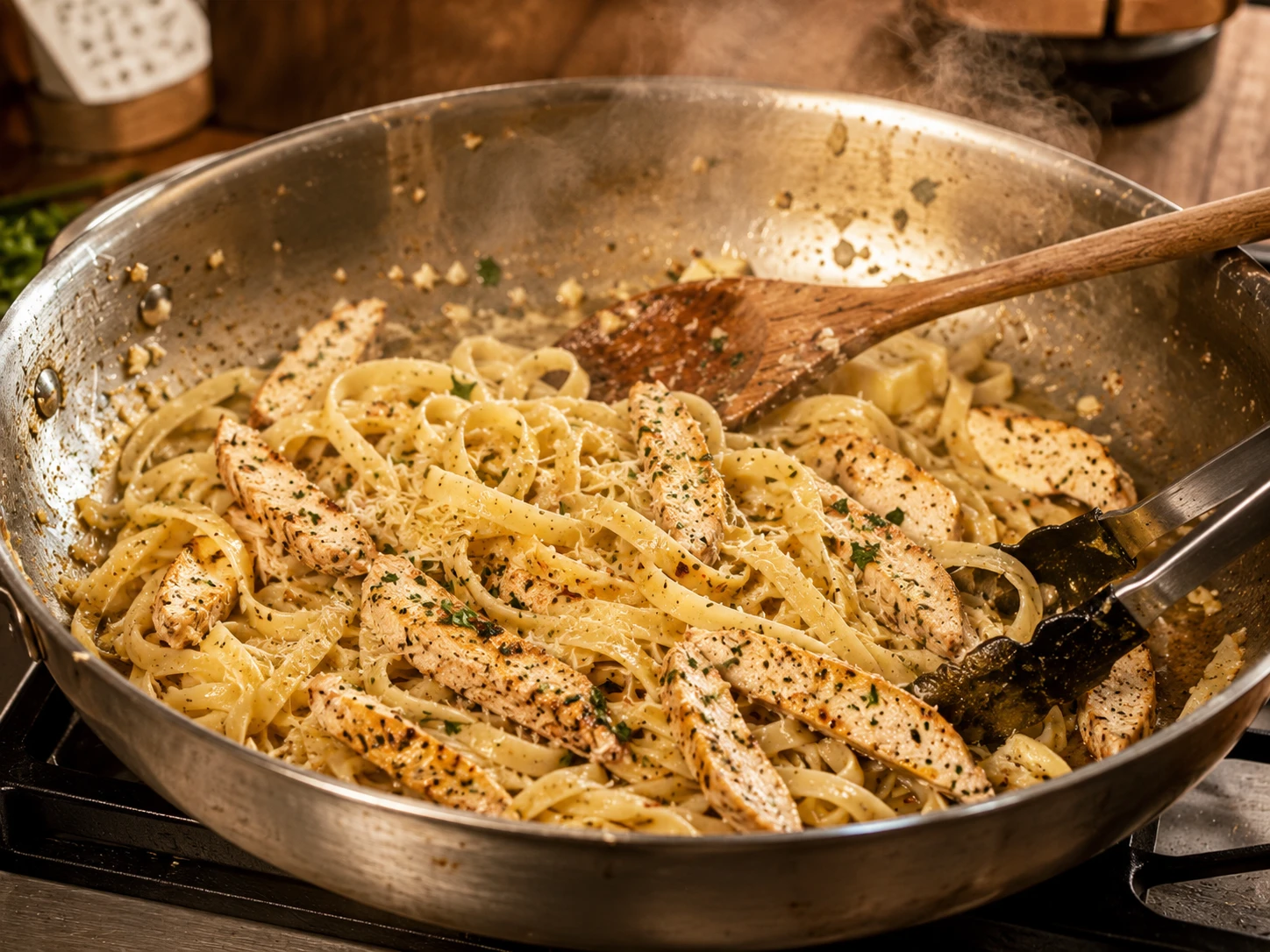 Garlic Butter Chicken Pasta preparation
