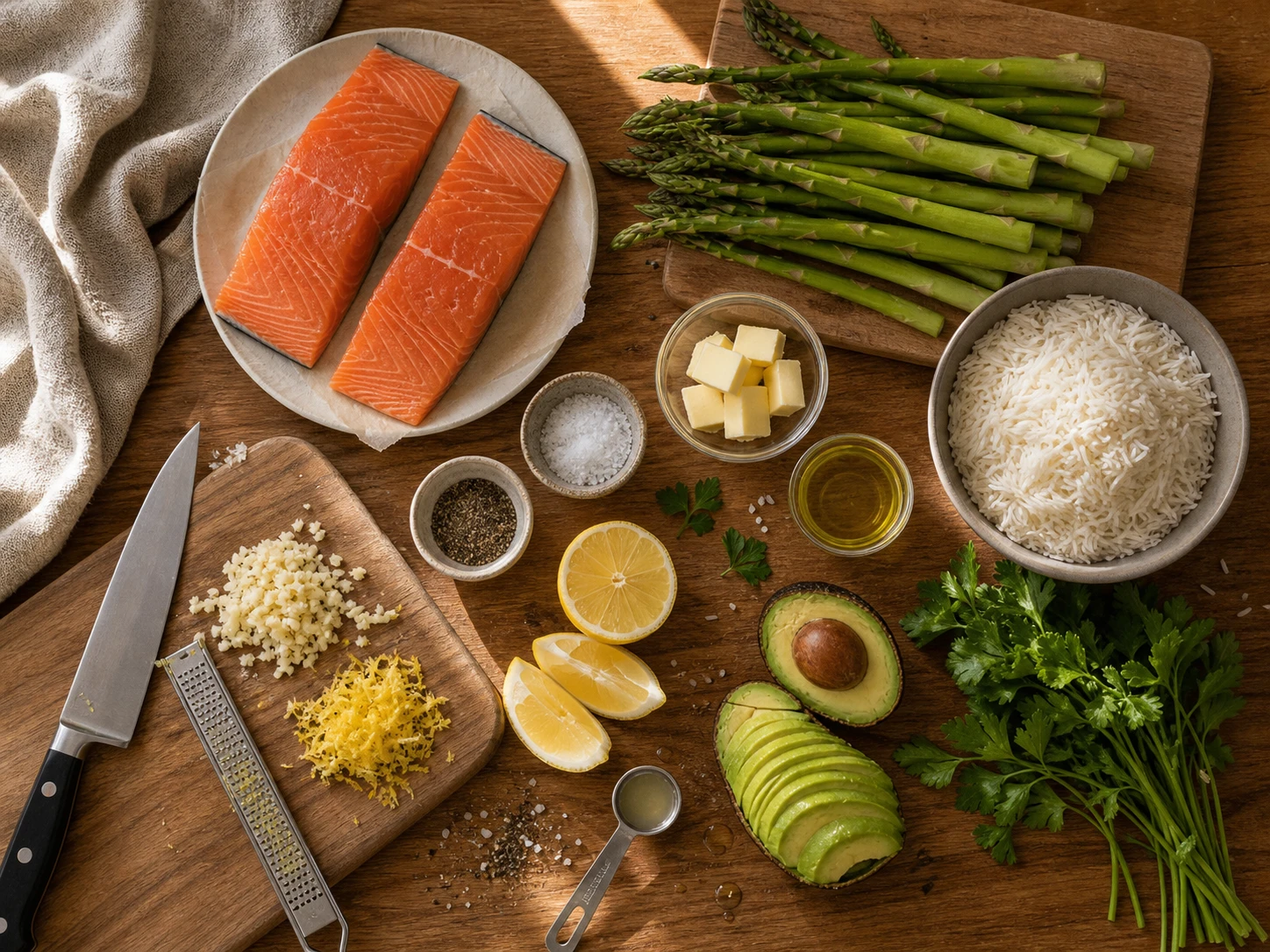 Garlic Butter Salmon Bowl preparation