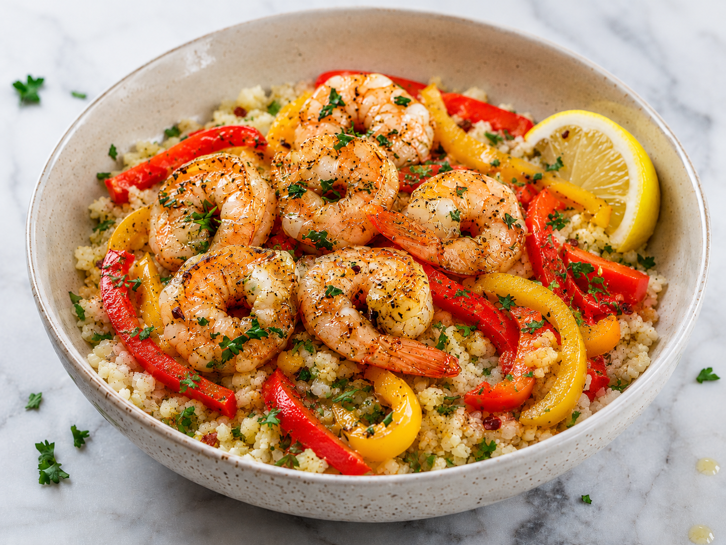Garlic Butter Shrimp Cauliflower Rice Bowls