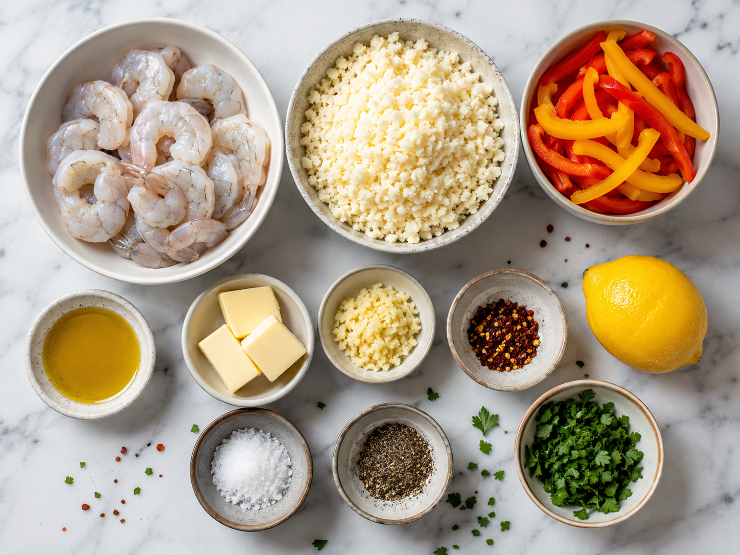 Garlic Butter Shrimp Cauliflower Rice Bowls preparation