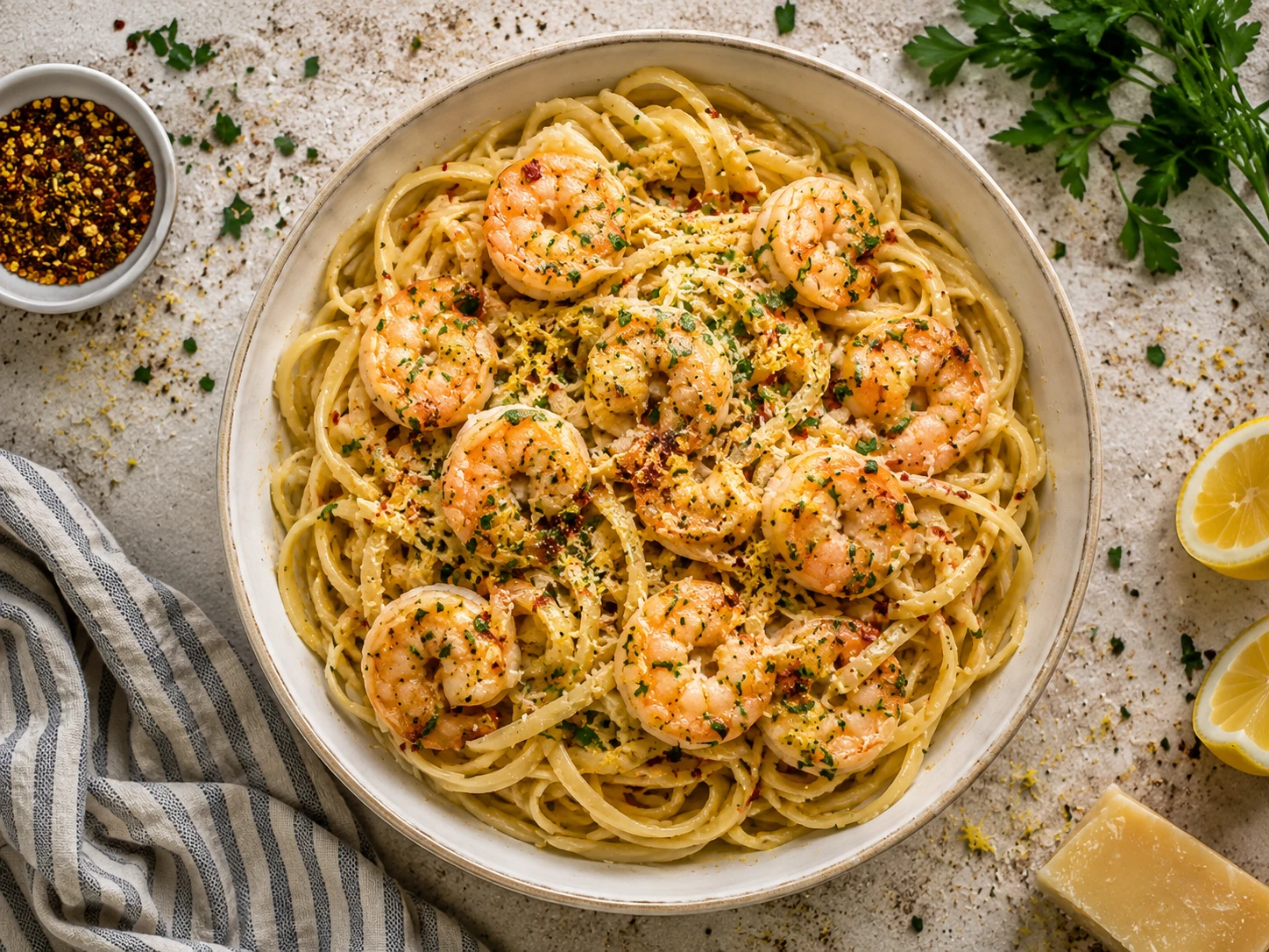 Garlic Butter Shrimp Linguine