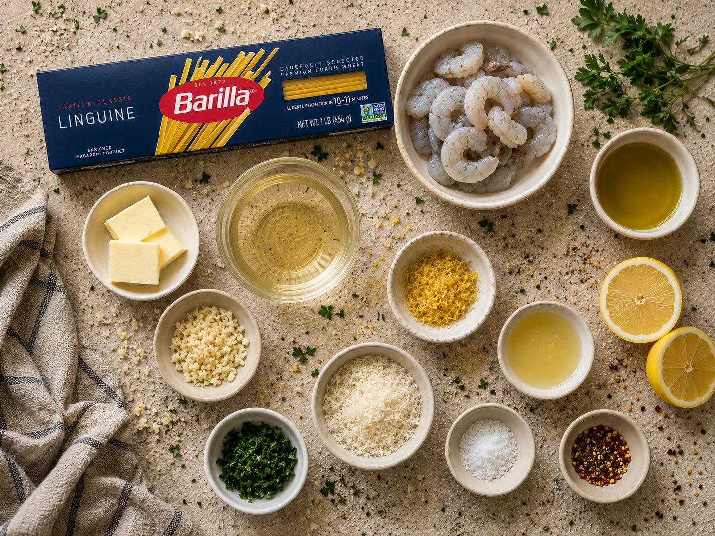 Garlic Butter Shrimp Linguine preparation