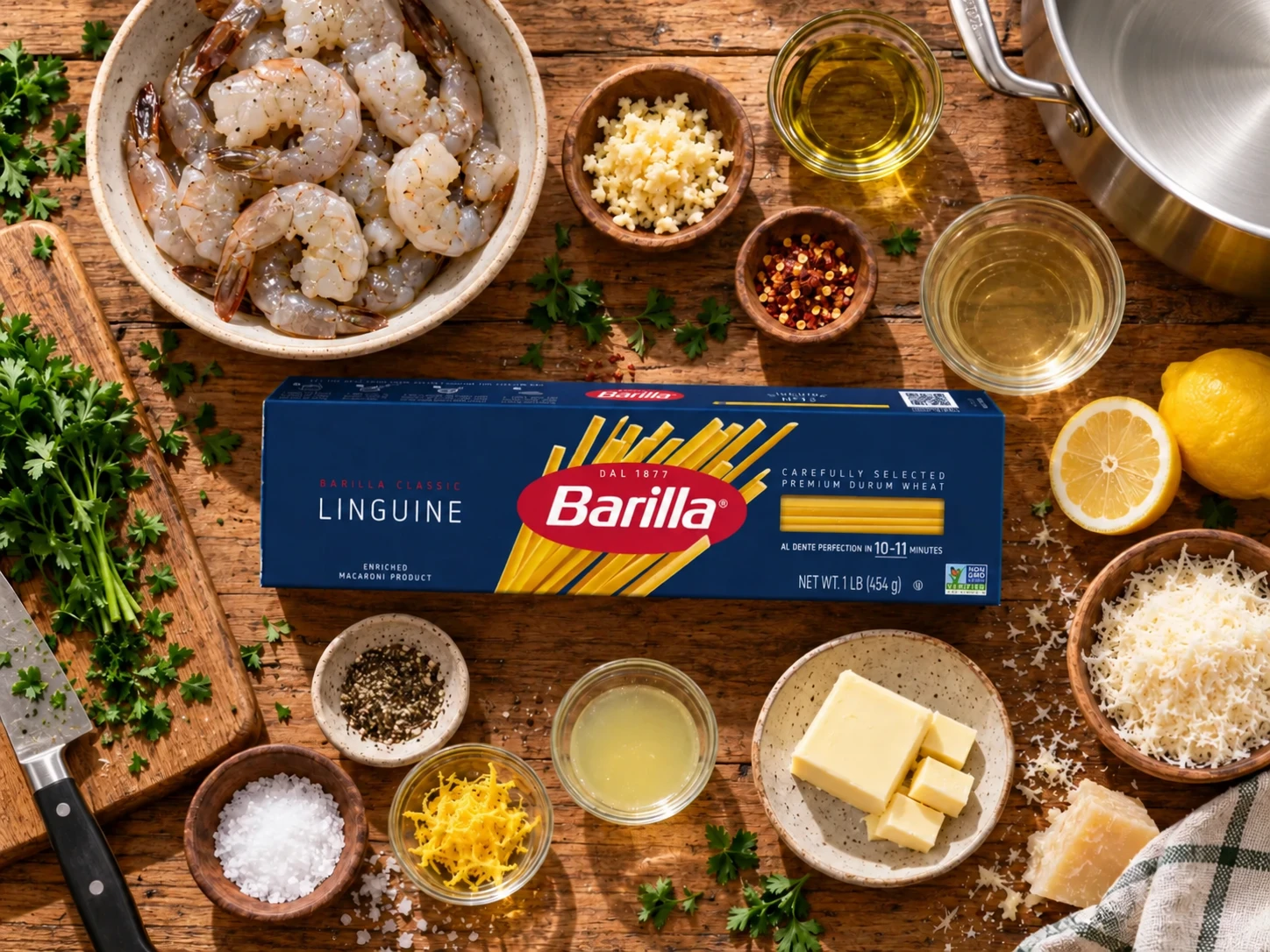 Garlic Butter Shrimp Linguine preparation