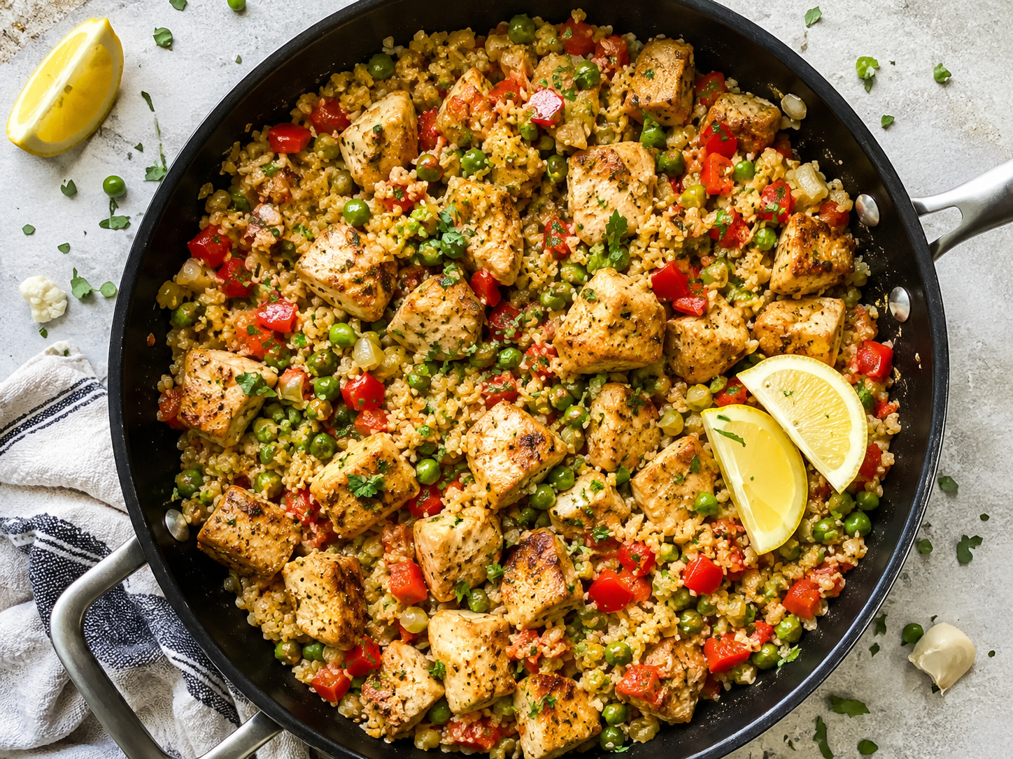 Garlic Chicken Cauliflower Rice Skillet