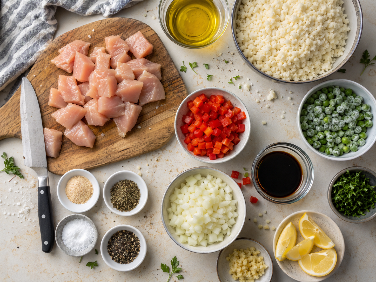 Garlic Chicken Cauliflower Rice Skillet preparation